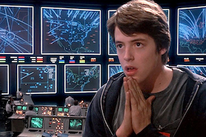 frame capture from movie war-games with mission control like projections showing incoming missiles.