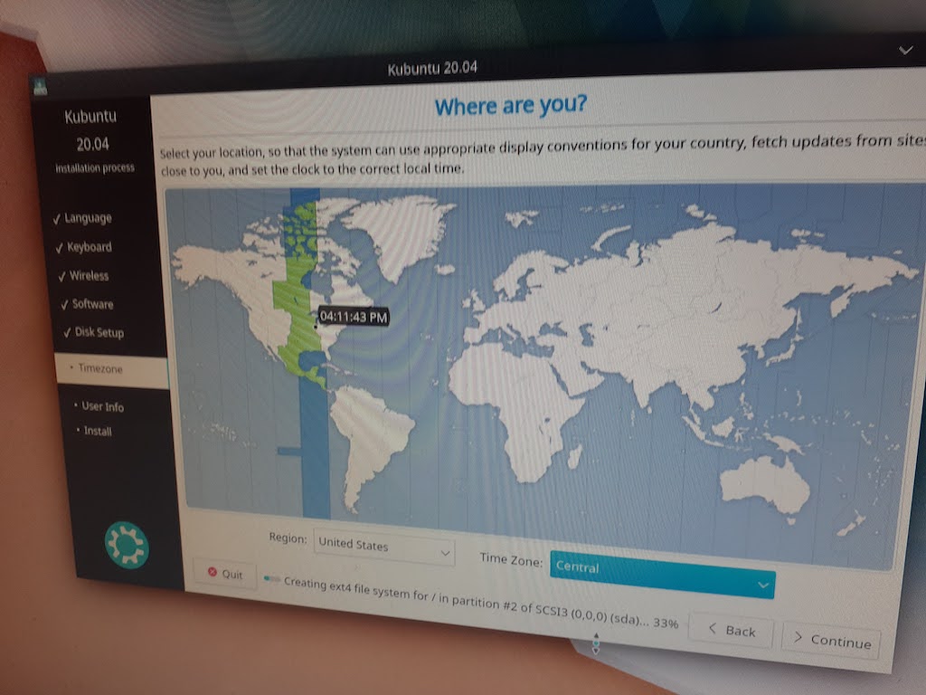 screenshot of image asking "where are you" with map to select time zone