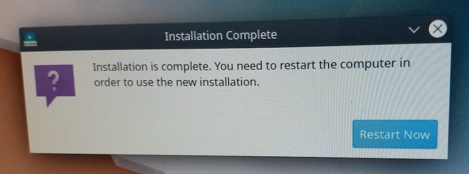 window: installation complete you need to restart the computer in order to use the new installation