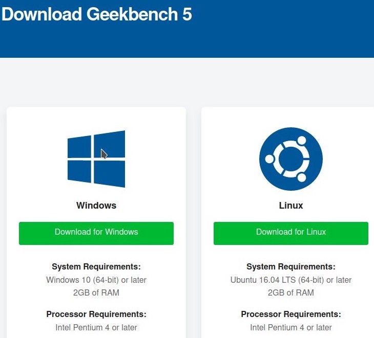 geekbench 5 download webpage