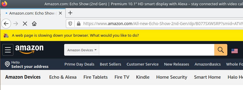 Amazon notification A web page is slowing down your browser